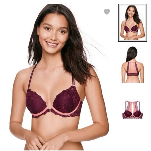 Date Push Up Lace Front-Closure Bra in Burgundy 34DD - Picture 1 of 9